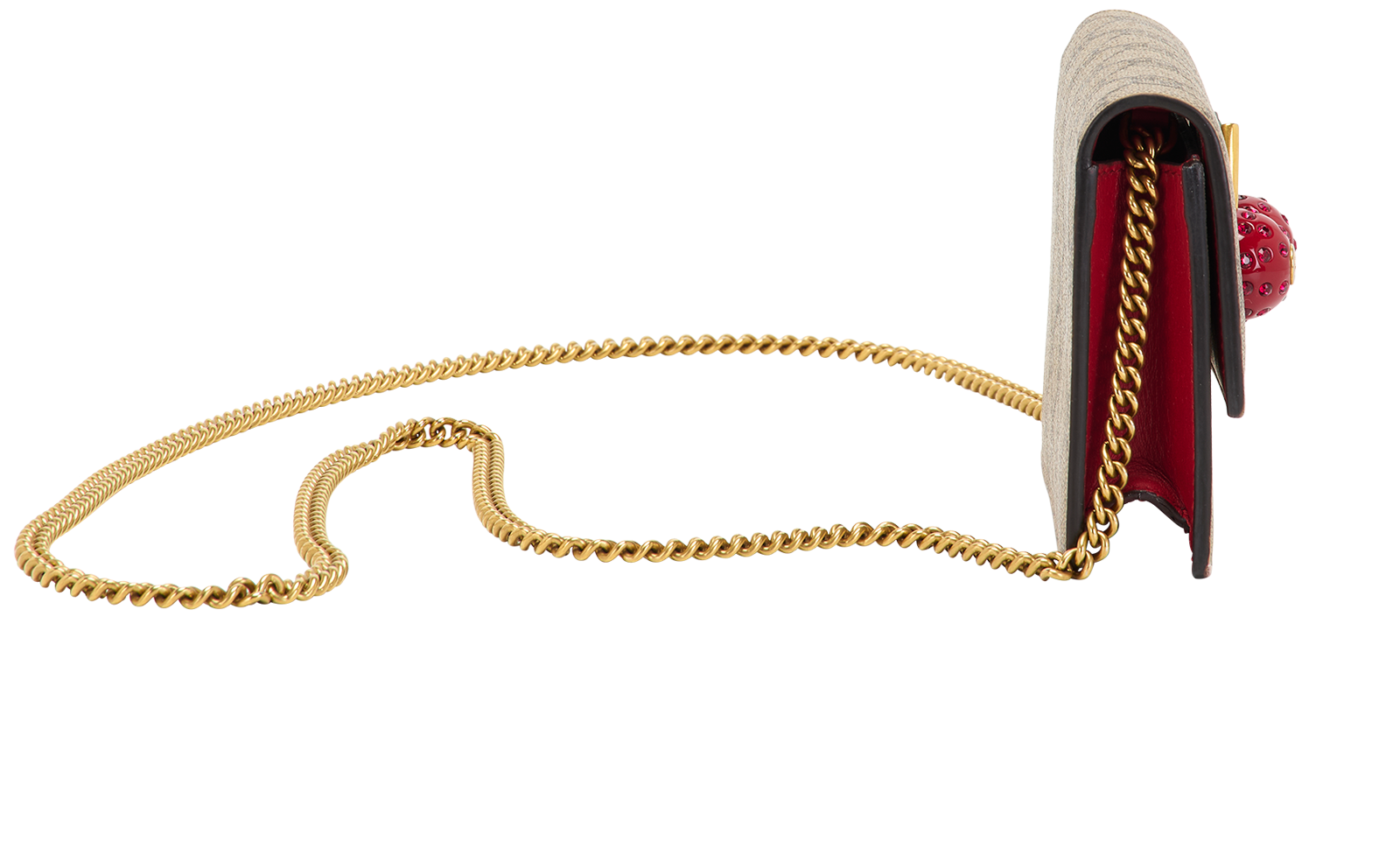 GG Cherries Wallet On Chain, &pound;475, Handbags, Brown/Red, Canvas, Side view